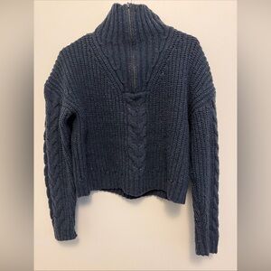 Prana Dark Blue Cable Knit Turtleneck Sweater Laurel Creek Size S Wool and Silk